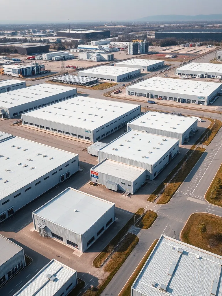 A professional high-angle photograph of a modern industrial